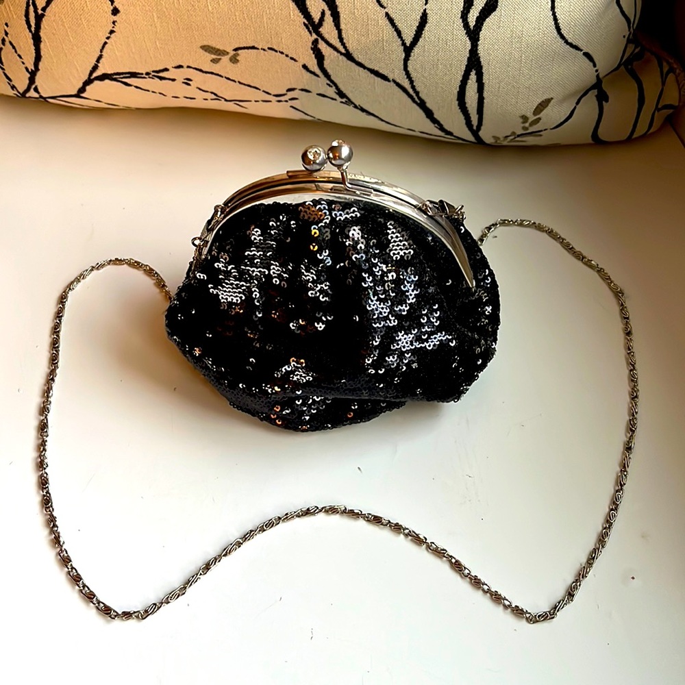 Elegant Black Sequin Crossbody Bag